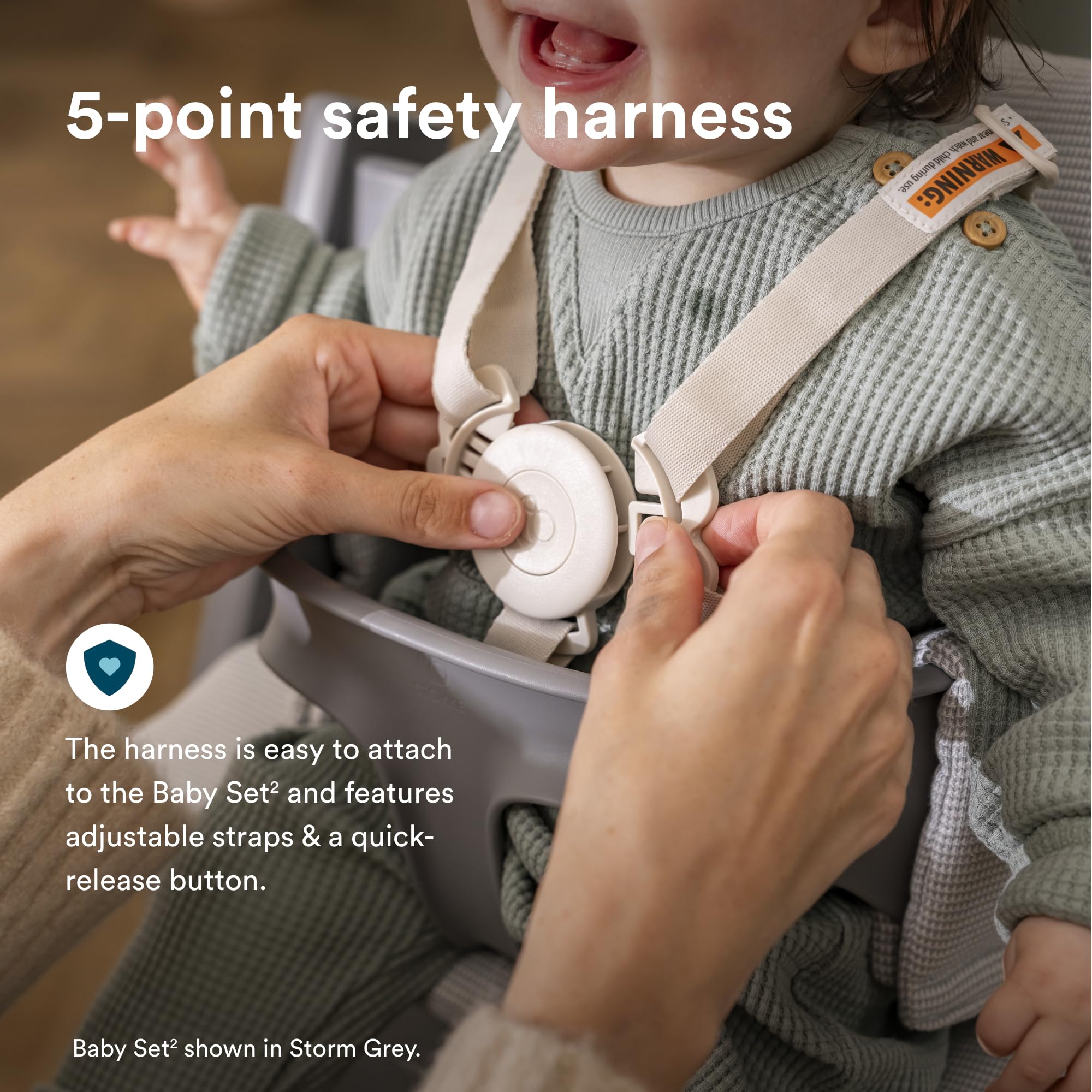 Stokke Tripp Trapp seat and foot plates adjust for growing comfort.