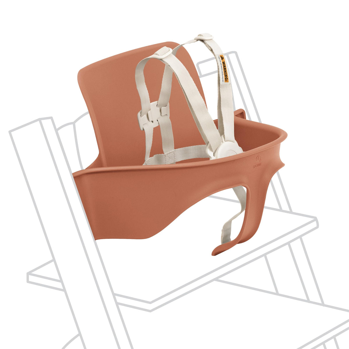 Stokke Tripp Trapp Baby Set 2 Terracotta front view with snug back support.