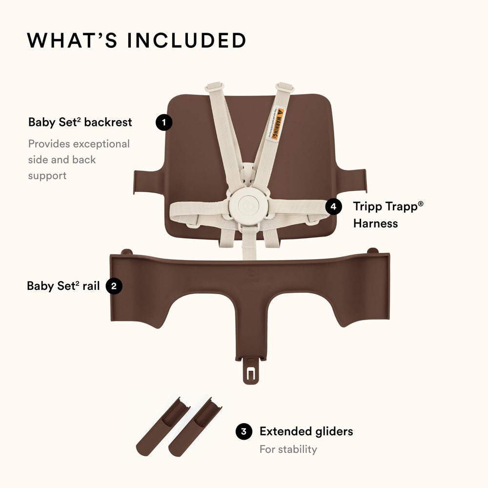 Stokke Tripp Trapp Baby Set 2 backrest notches indicate Harness 2 compatibility
