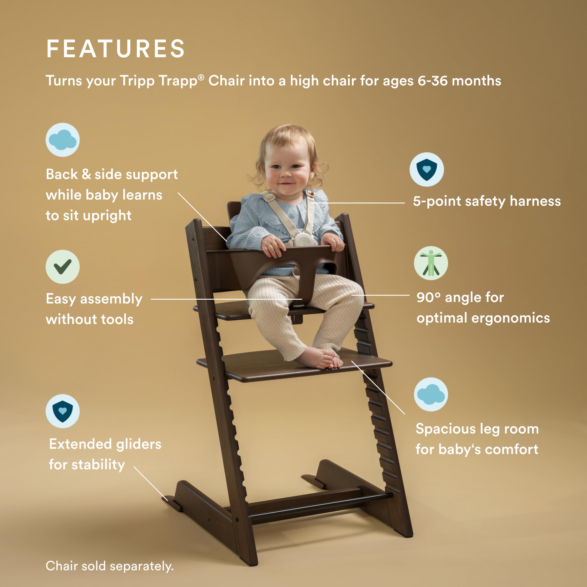 Stokke Tripp Trapp Baby Set 2 side view shows ergonomic seating for upright posture