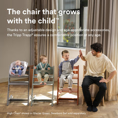 Stokke Tripp Trapp Baby Set white, tool-free attachment for quick transitions.