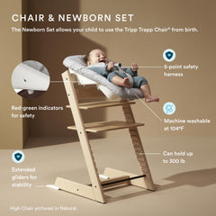 Stokke Tripp Trapp Baby Set attached for secure high chair use.