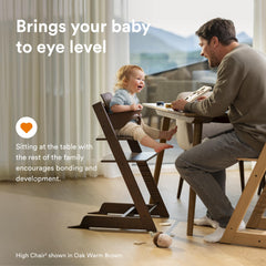 Stokke Tripp Trapp Baby Set with removable harness demonstrates easy, safe transitions.