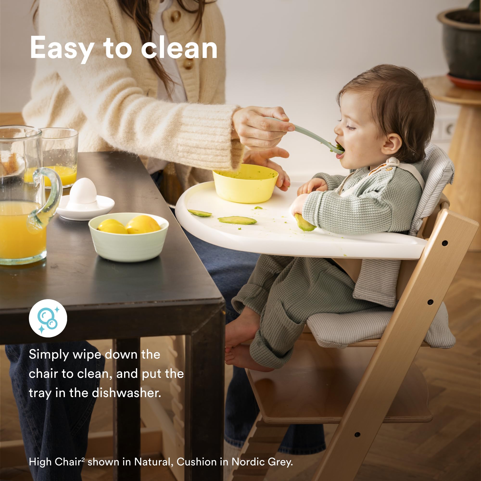 Stokke High Chair gliders add stability on hardwood floors.