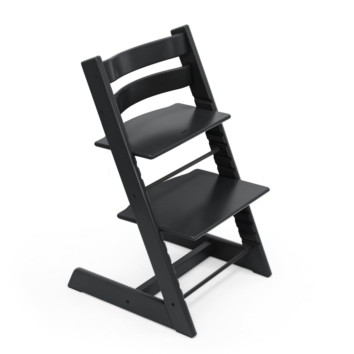 Stokke Tripp Trapp chair black with adjustable seat for growing kids.