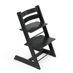 Stokke Tripp Trapp chair black with adjustable seat for growing kids.