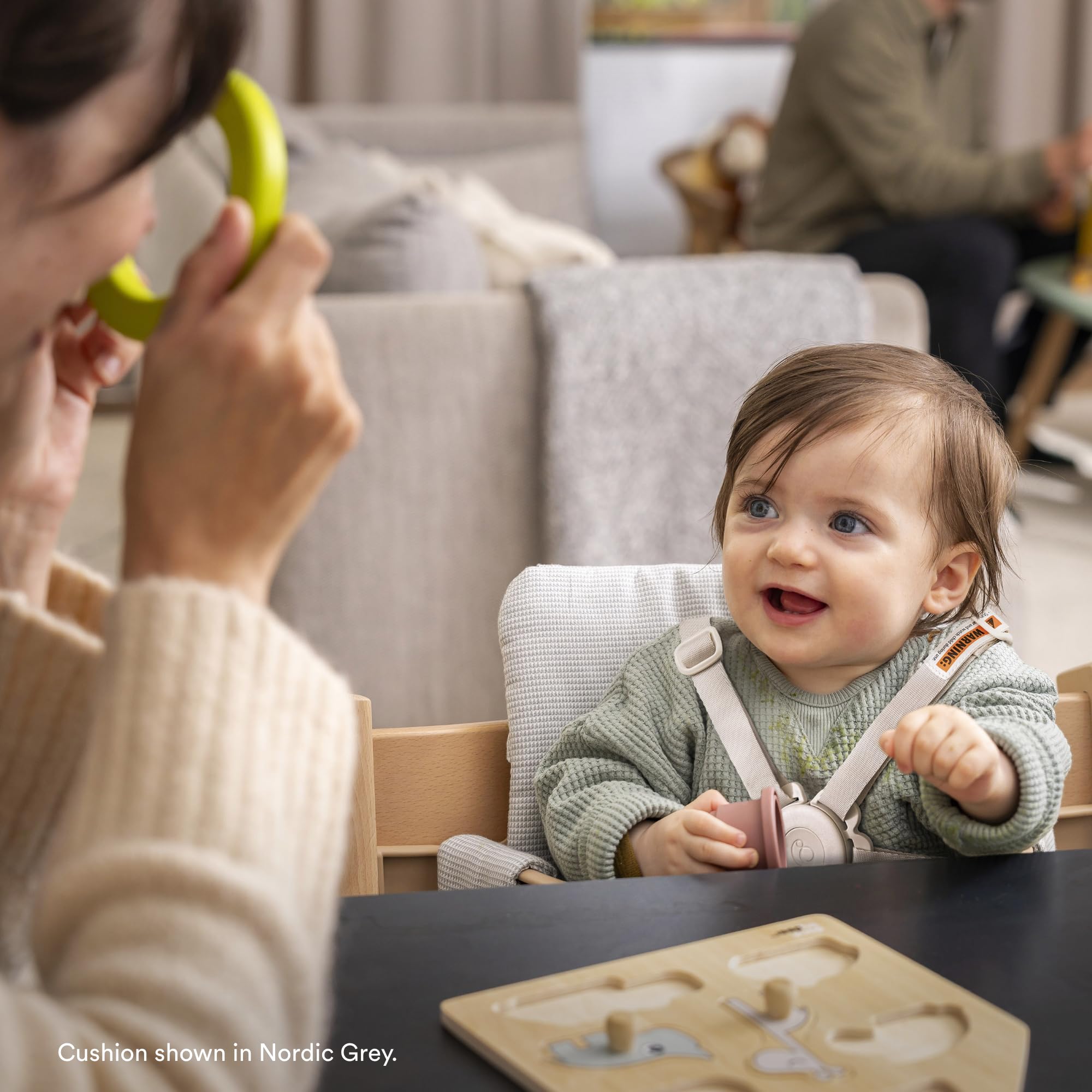 Stokke Tripp Trapp cushion compatible with Baby Set 2 for secure fit.
