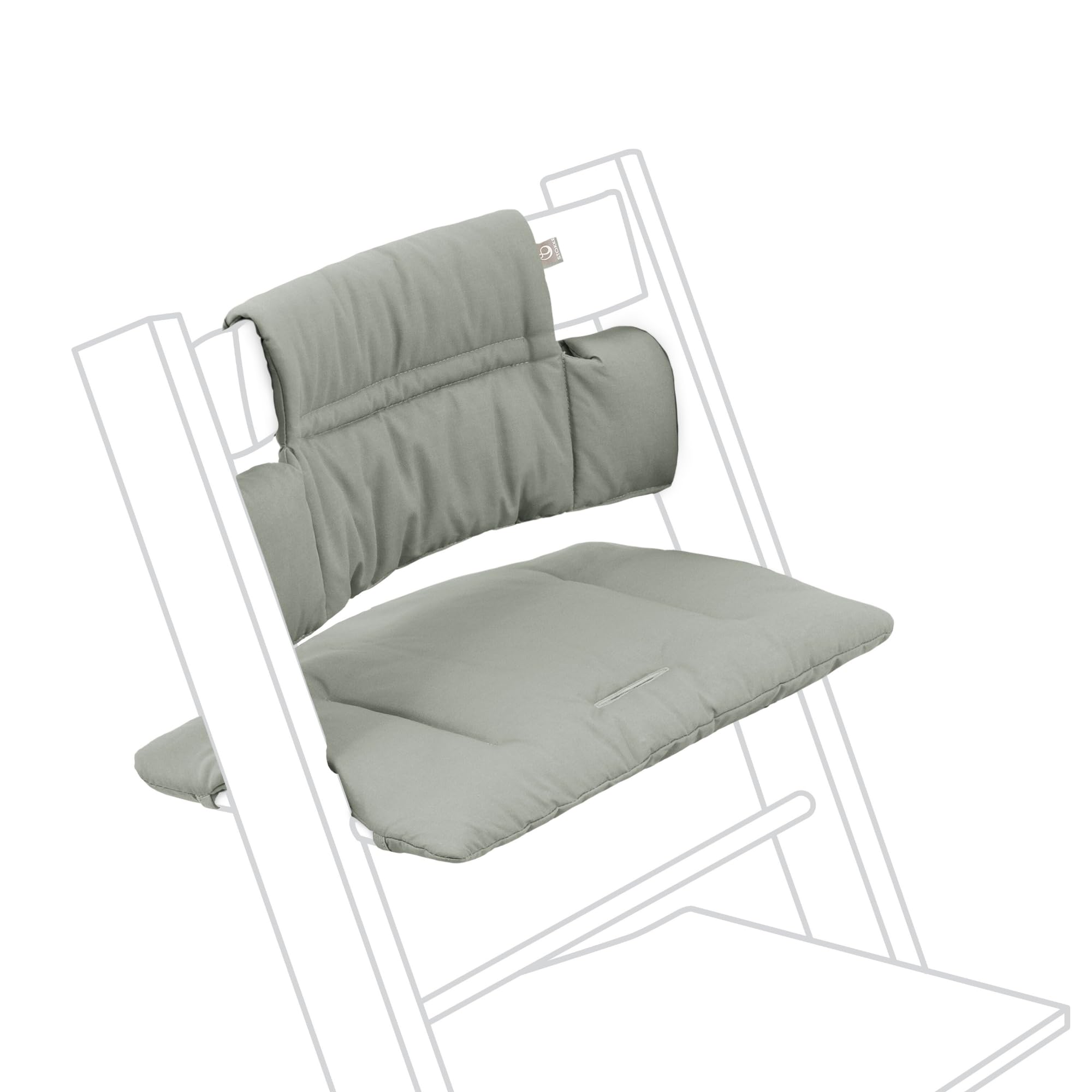 Stokke Tripp Trapp Classic Cushion 2 Glacier Green on chair adds cozy seating for babies.