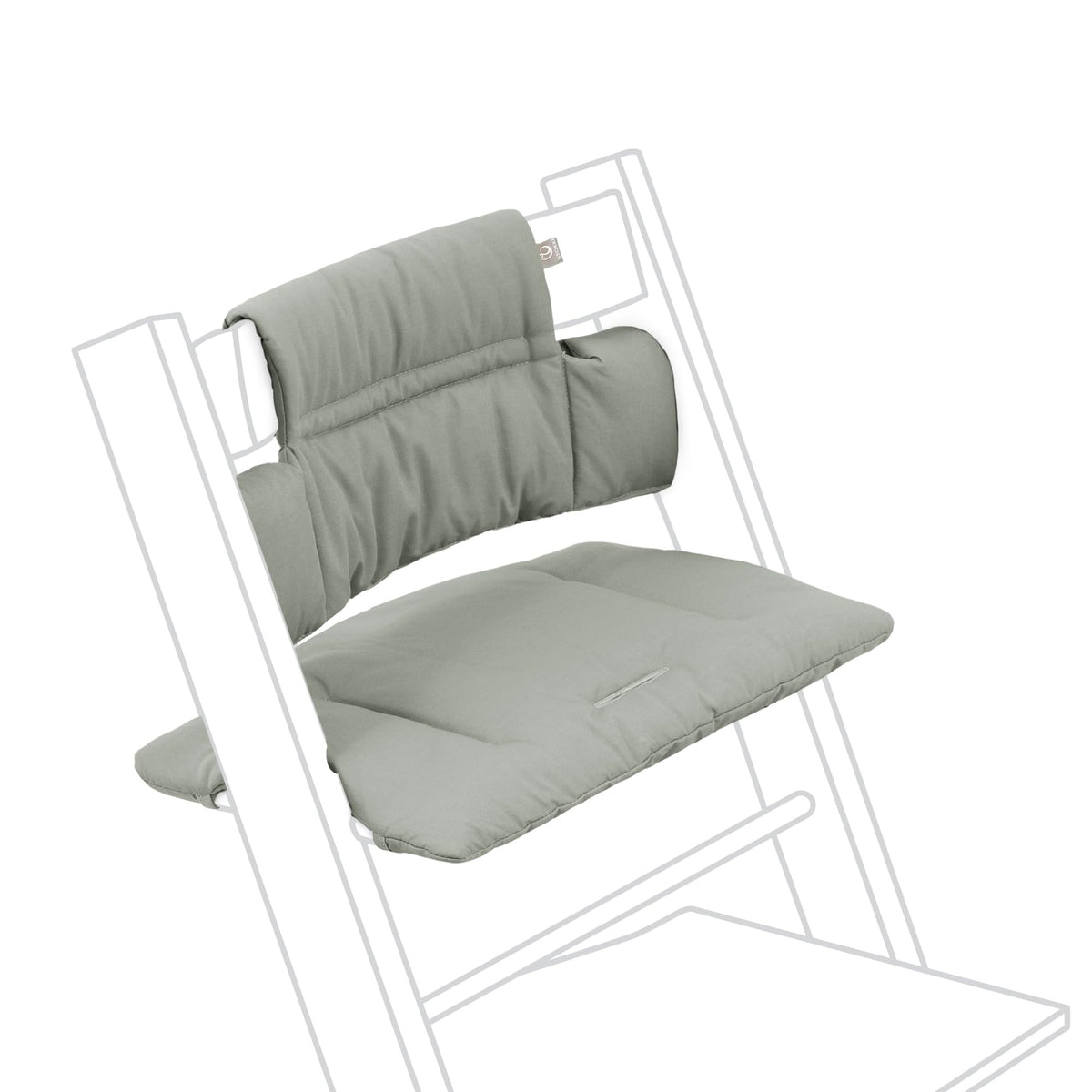 Stokke Tripp Trapp Classic Cushion 2 Glacier Green on chair adds cozy seating for babies.