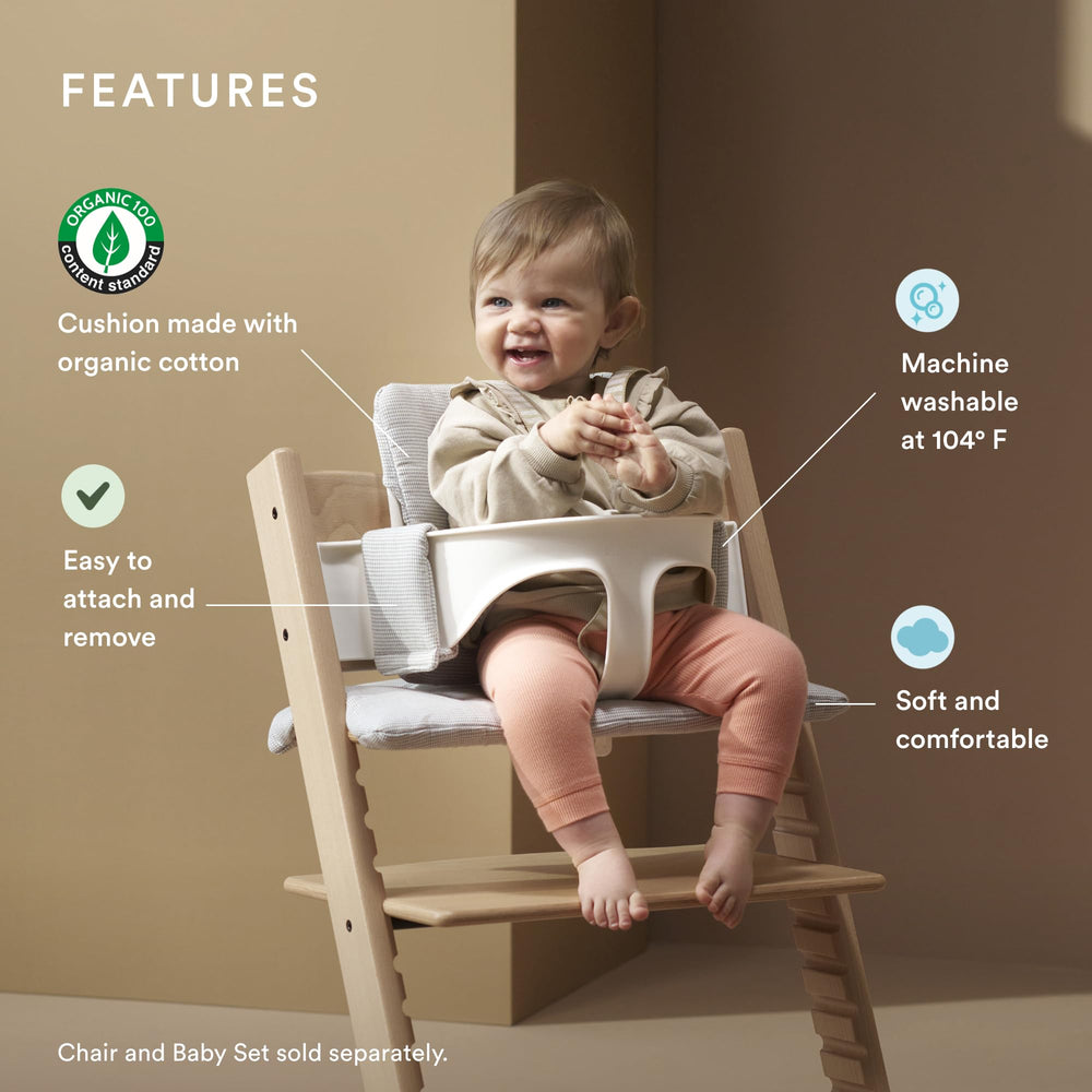 Stokke Tripp Trapp Classic Cushion 2 Nordic Grey on a chair for cozy seating