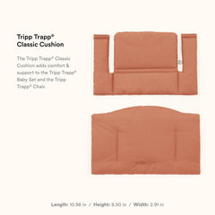 Stokke Tripp Trapp Cushion 2 Terracotta on chair demonstrates easy attachment