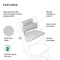 Stokke Tripp Trapp cushion Nordic Grey side view shows easy mounting