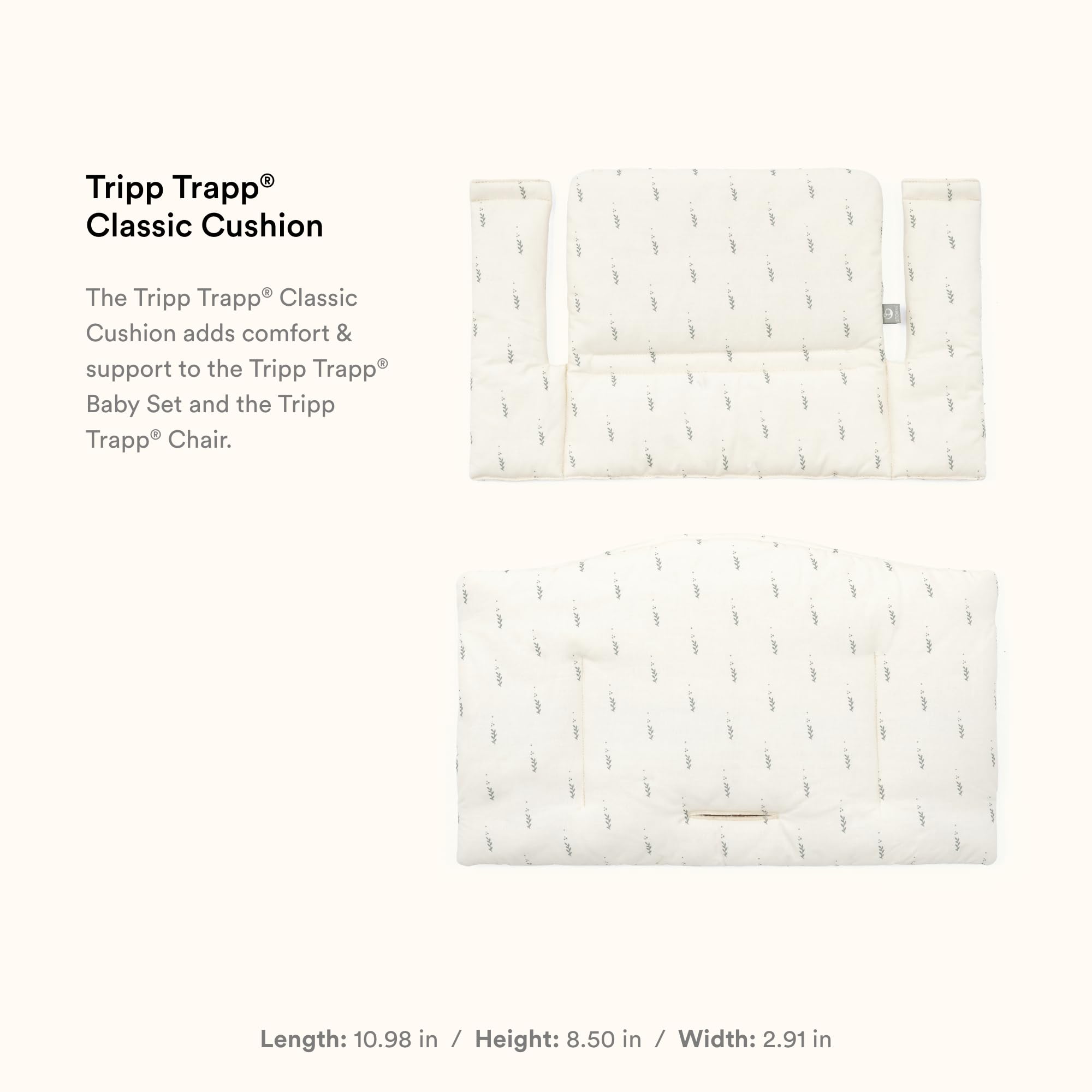 Stokke Tripp Trapp Cushion 2 Wheat Cream attached to the chair