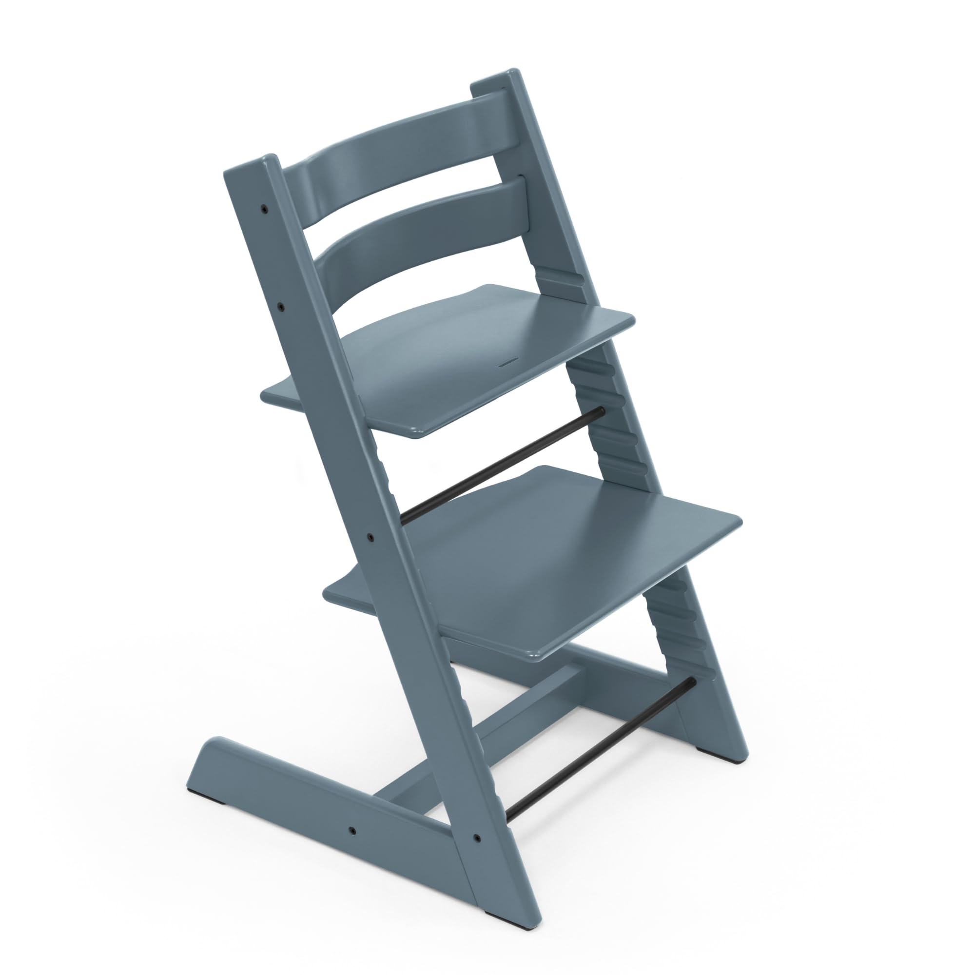 Stokke Tripp Trapp Fjord Blue front view showing adjustable seat for growing children.