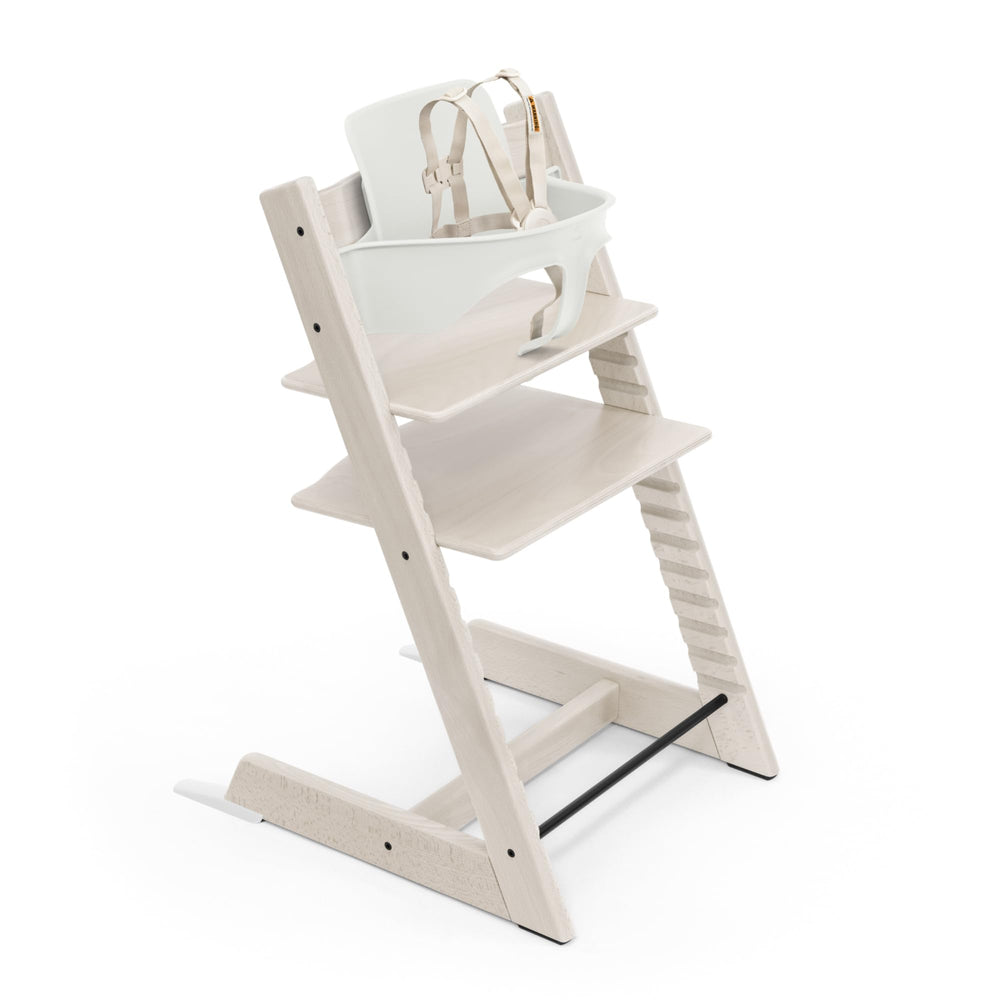 Stokke Tripp Trapp 2 whitewash front view promotes family dining.