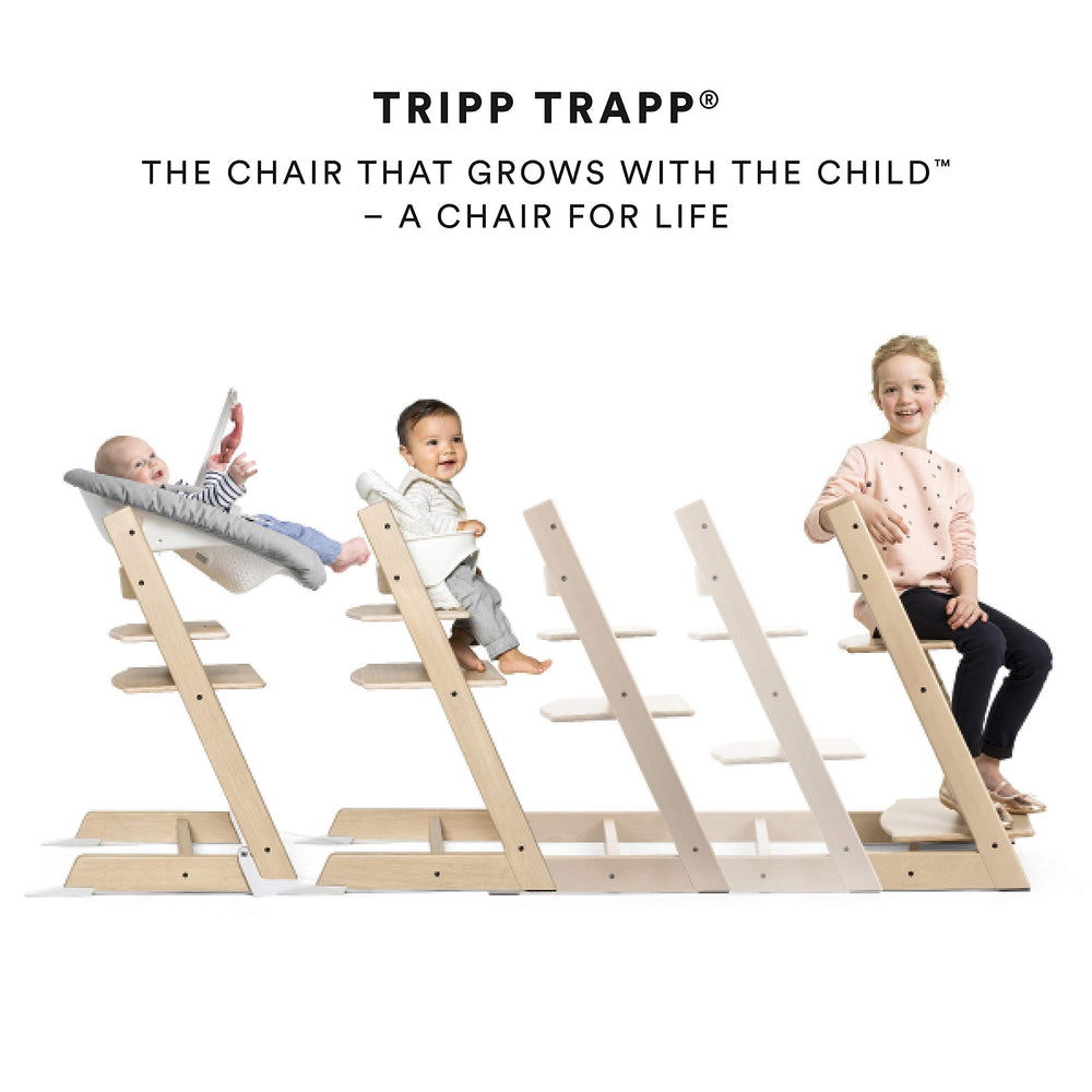 Stokke Tripp Trapp Baby Set with 5-point harness and extended gliders for safety