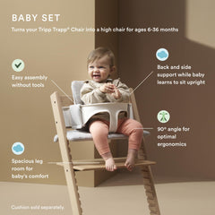 Stokke Tripp Trapp newborn harness close-up—five-point safety for newborns.