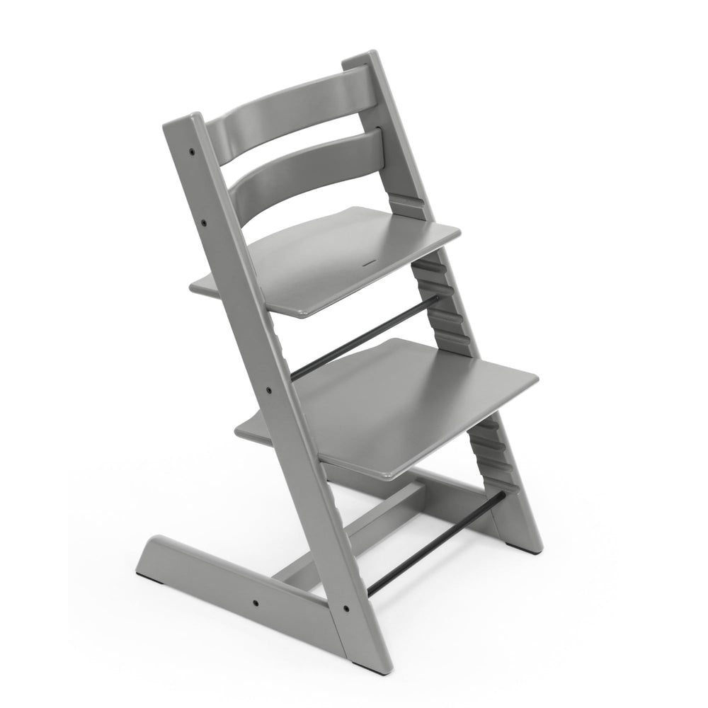 Stokke Tripp Trapp Storm Grey front view showing ergonomic seating for growing children