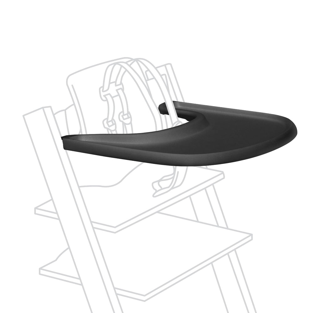 Stokke Tripp Trapp Tray Black front view, sturdy BPA-free surface for meals.