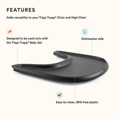 Stokke Tripp Trapp Tray Black side view, slim, easy-to-clean design.