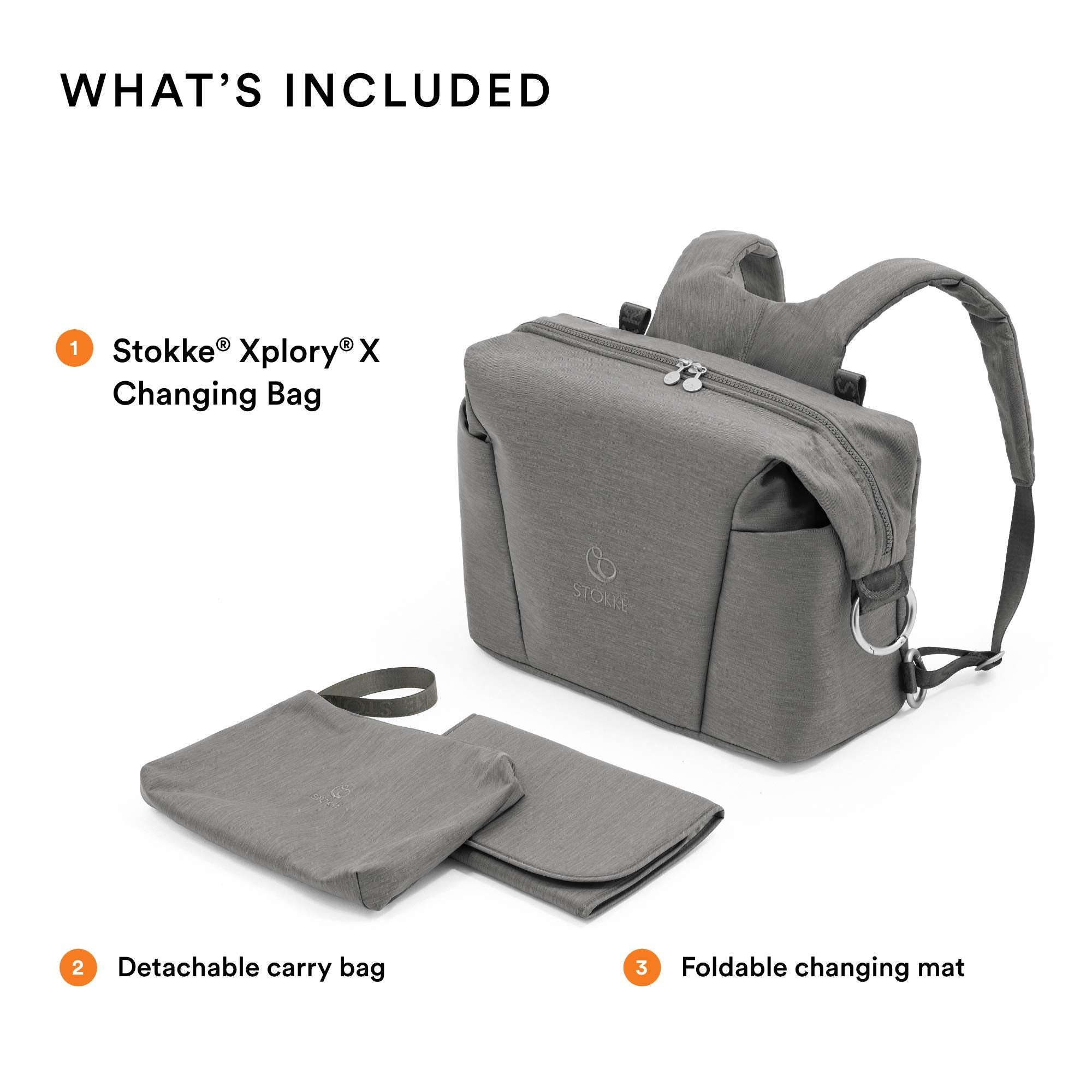 Stokke Xplory X bag's detachable pouch offers extra storage on outings.