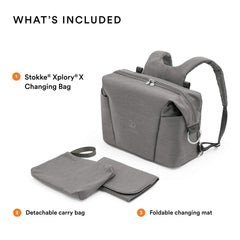 Stokke Xplory X bag's detachable pouch offers extra storage on outings.