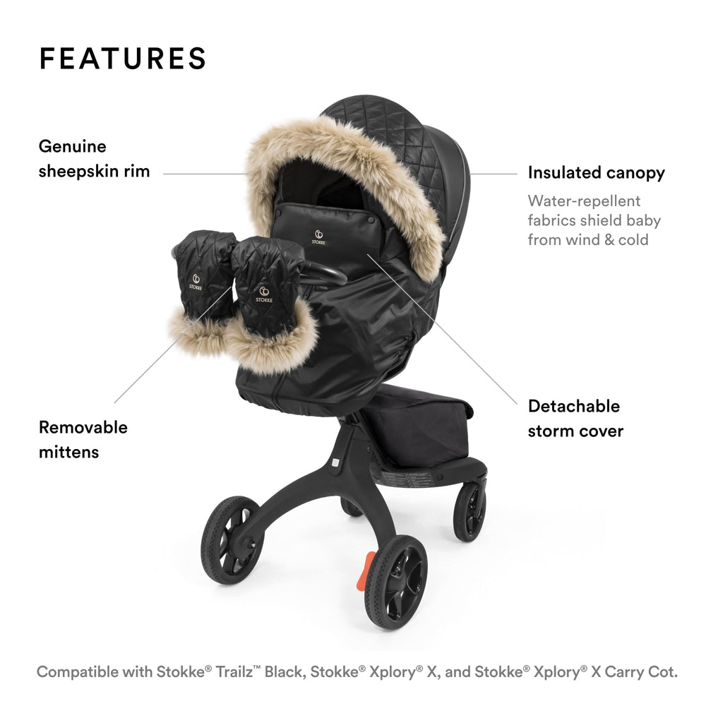 Stokke Xplory X Winter Kit detachable mittens attach to the stroller handle for warmth