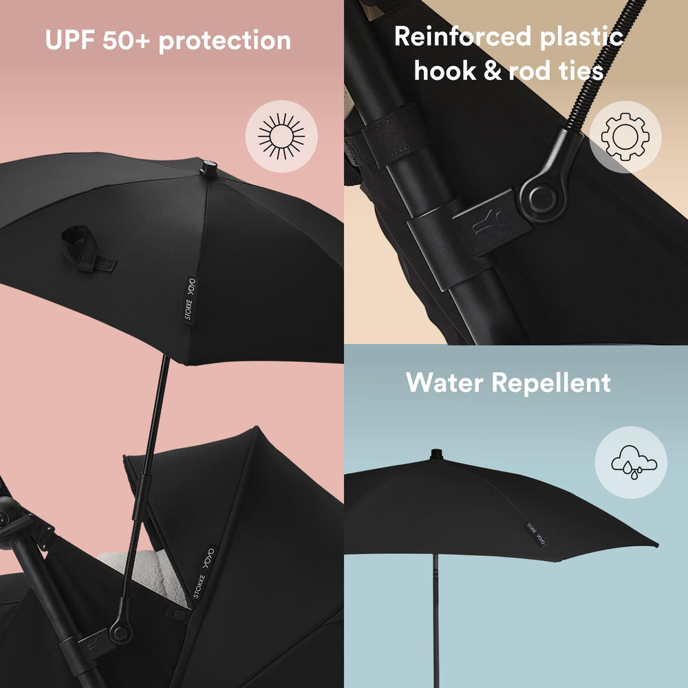 Parasol attached to the 0+ newborn pack to shield a tiny traveler