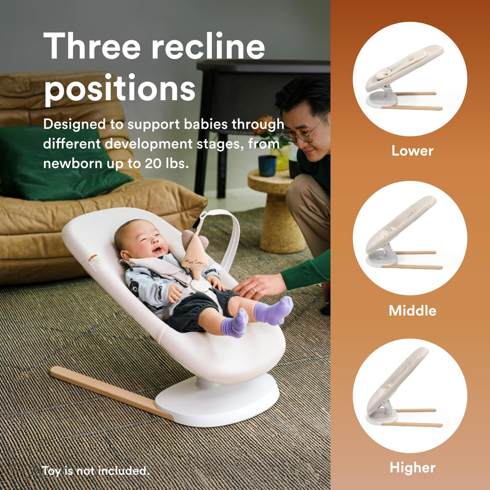 Concave ergonomic seat supports tiny posture for comfortable downtime.
