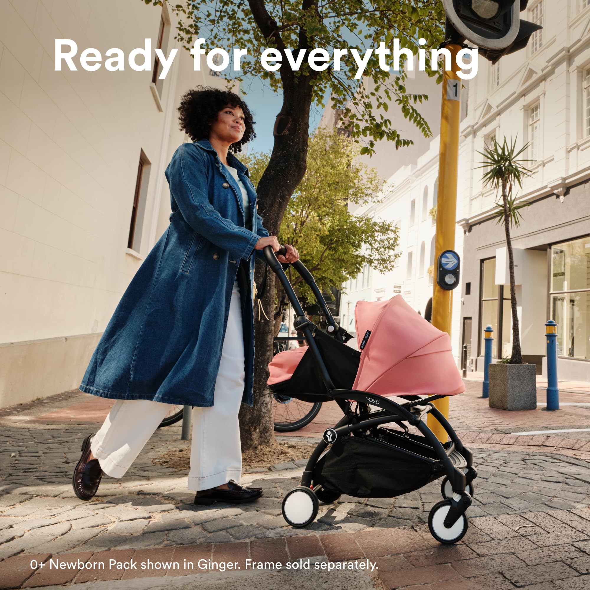Stokke YOYO 0+ newborn pack extendable canopy shields sun with ventilation window.