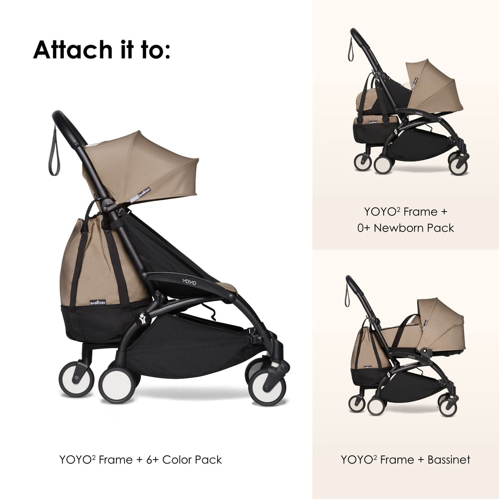 Stokke Yoyo bag taupe fabric detail highlights durable, soft-touch material.