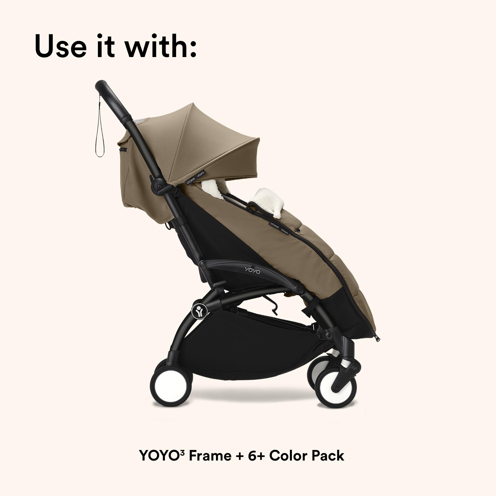 Stokke YOYO Footmuff Toffee opens from below for anti-dirt protection.