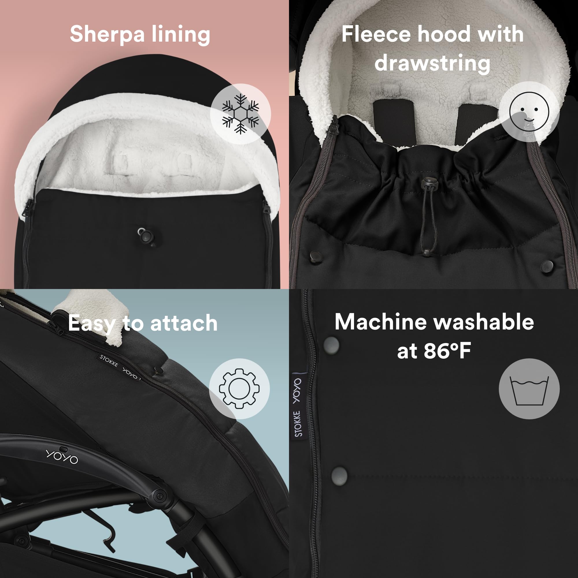 Detachable upper panel on the Stokke YOYO Footmuff for mild days