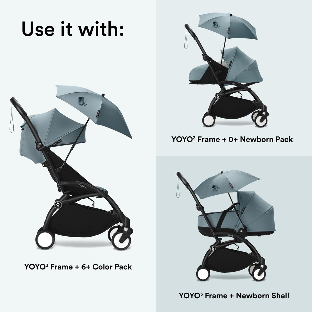 Stokke YOYO Parasol Aqua compatible with Newborn Pack for newborn outings