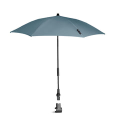 Stokke YOYO Parasol Aqua, open side view shows shade for urban strolls