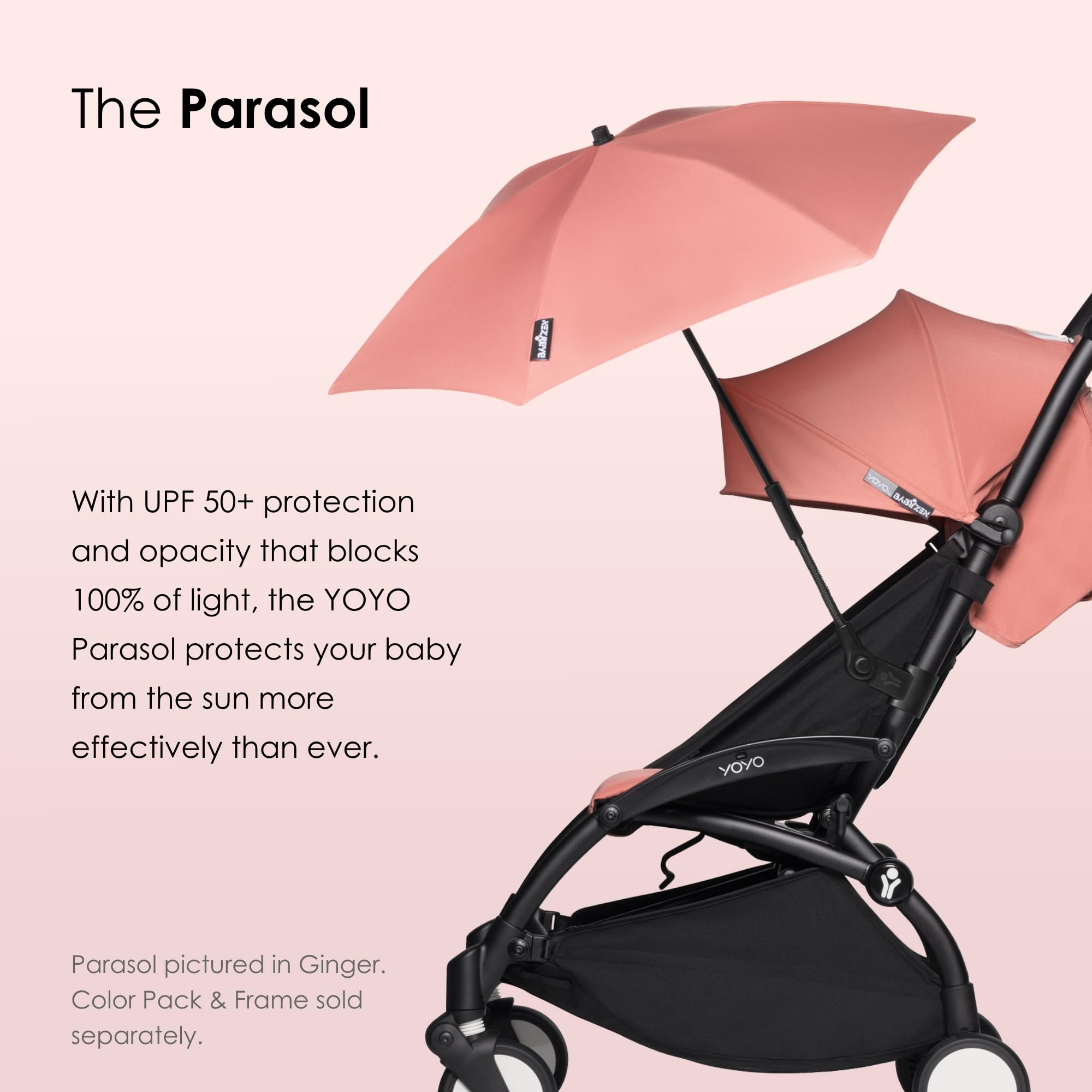 Stokke Yoyo Parasol Stone clips securely to a car seat for on-the-go shade.