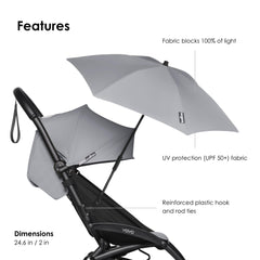 Stokke Yoyo Parasol Stone showcases a compact, on-the-go design for busy families.