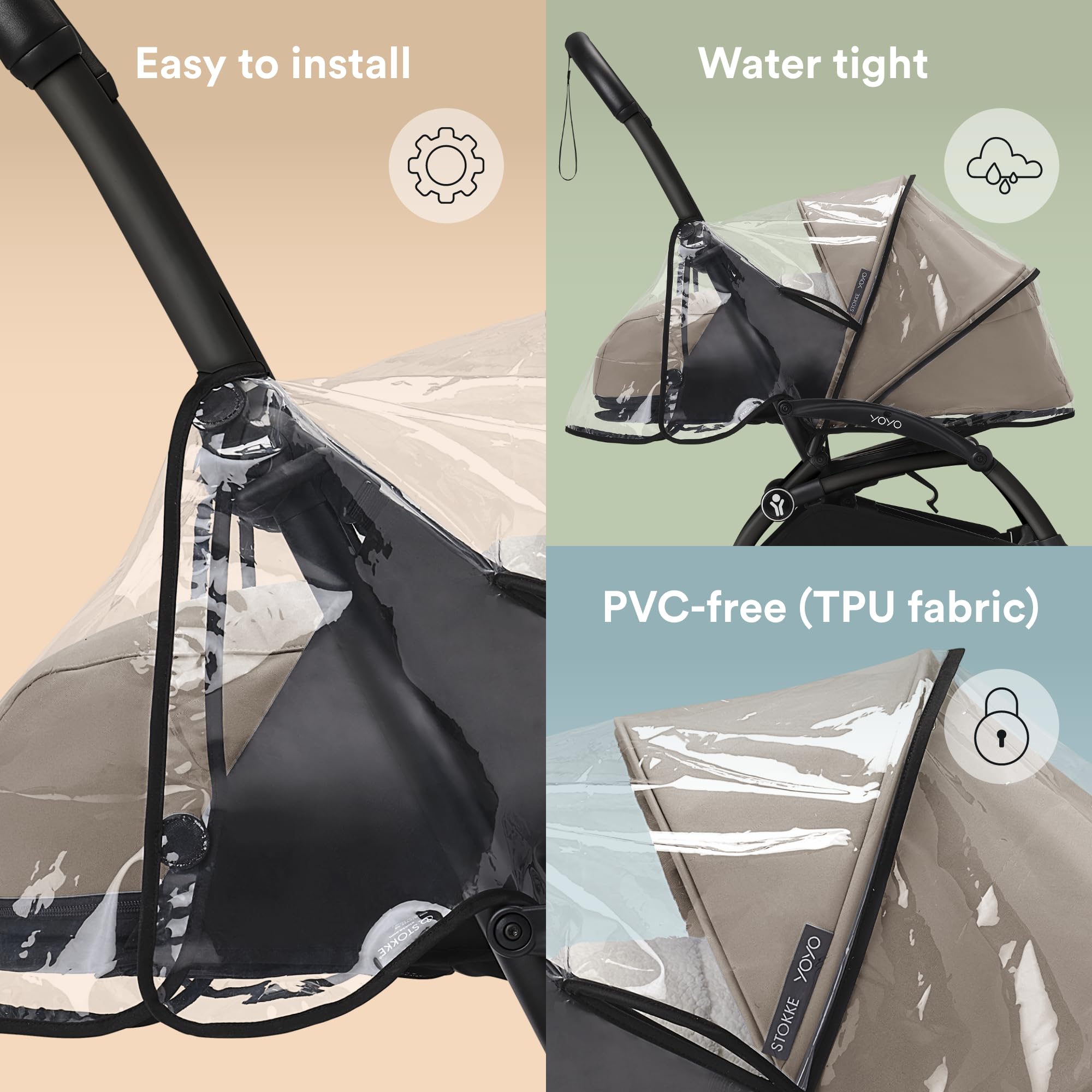 Stokke YOYO rain cover demonstrates quick easy installation