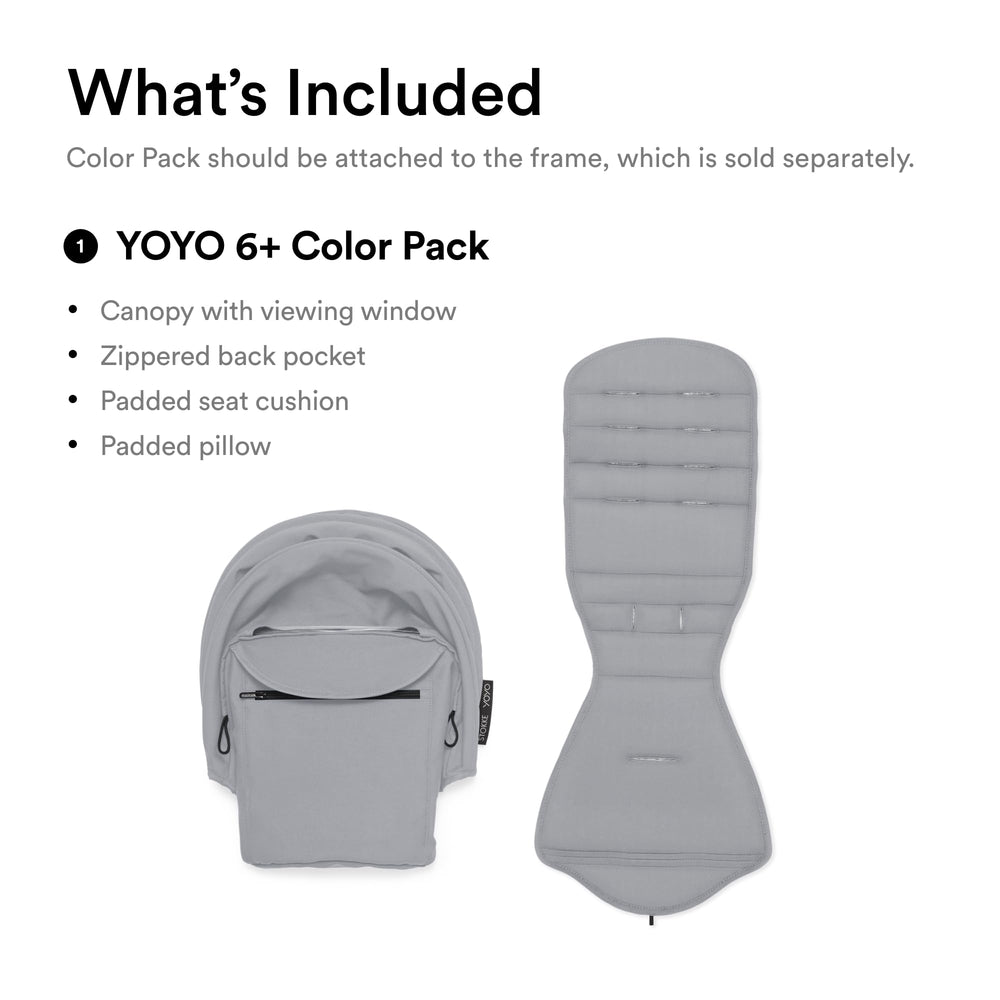 Stokke YOYO 6+ Stone folded with frame for travel storage.