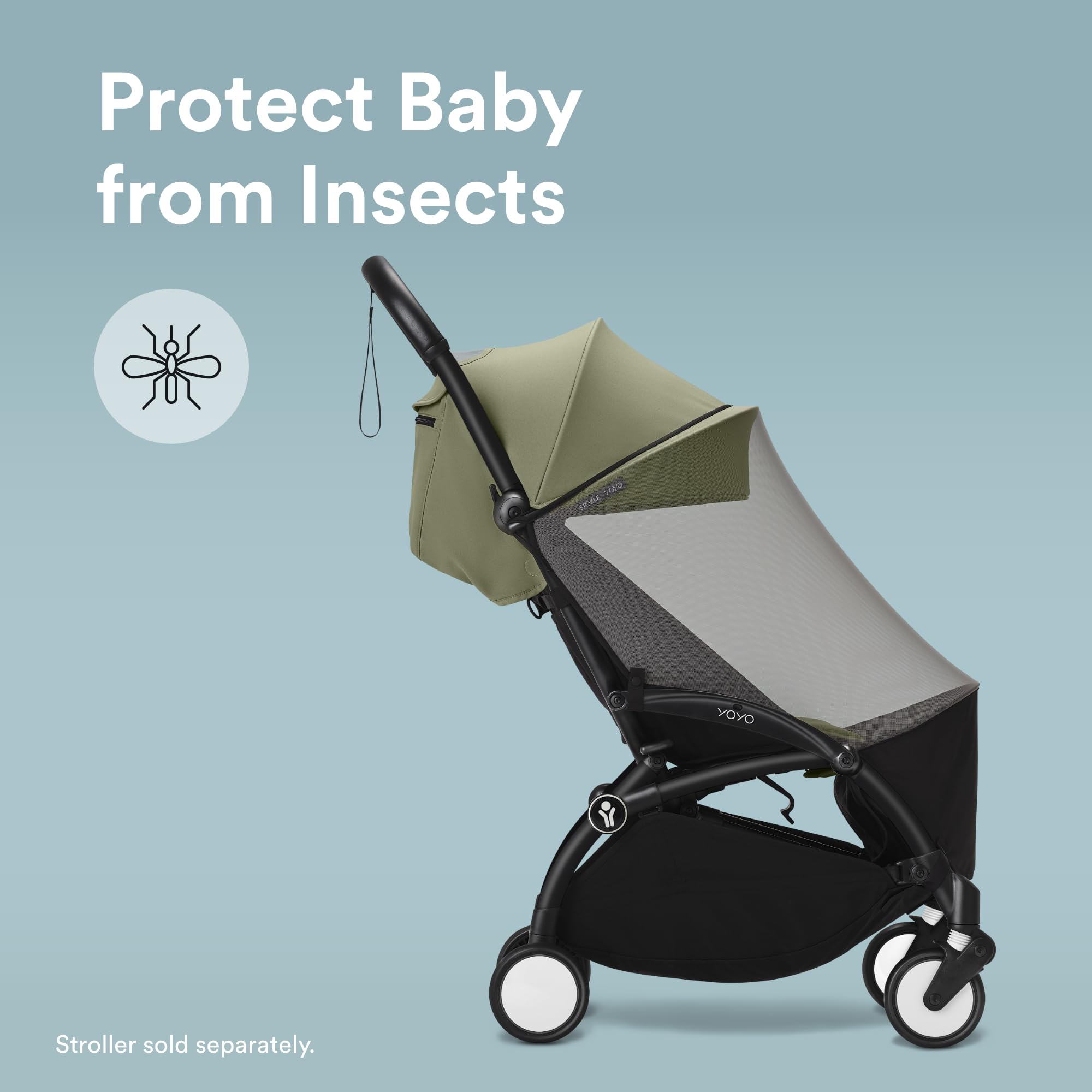 Six easy attachment points on the Stokke YOYO 6+ mosquito net for quick setup.