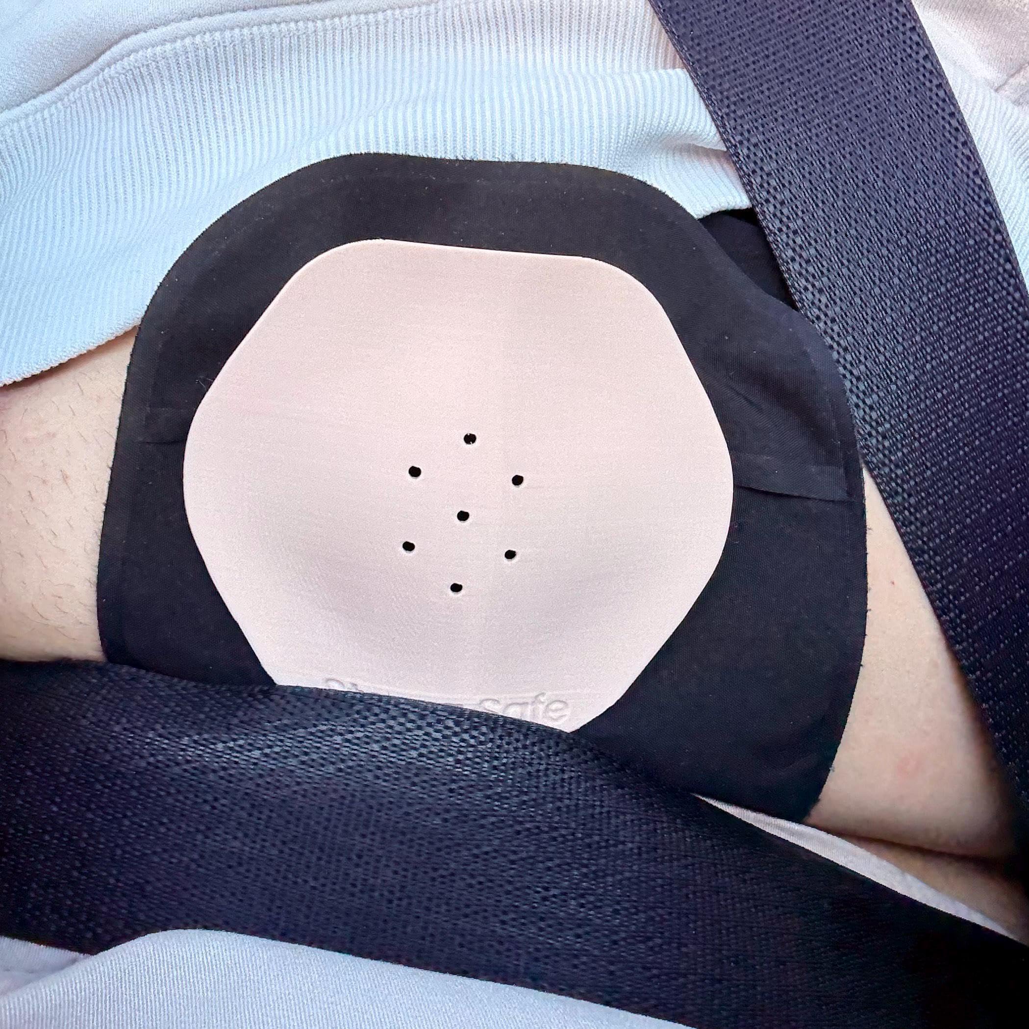 Stoma Safe close-up-shell demonstrates lightweight, discreet protection under clothing.