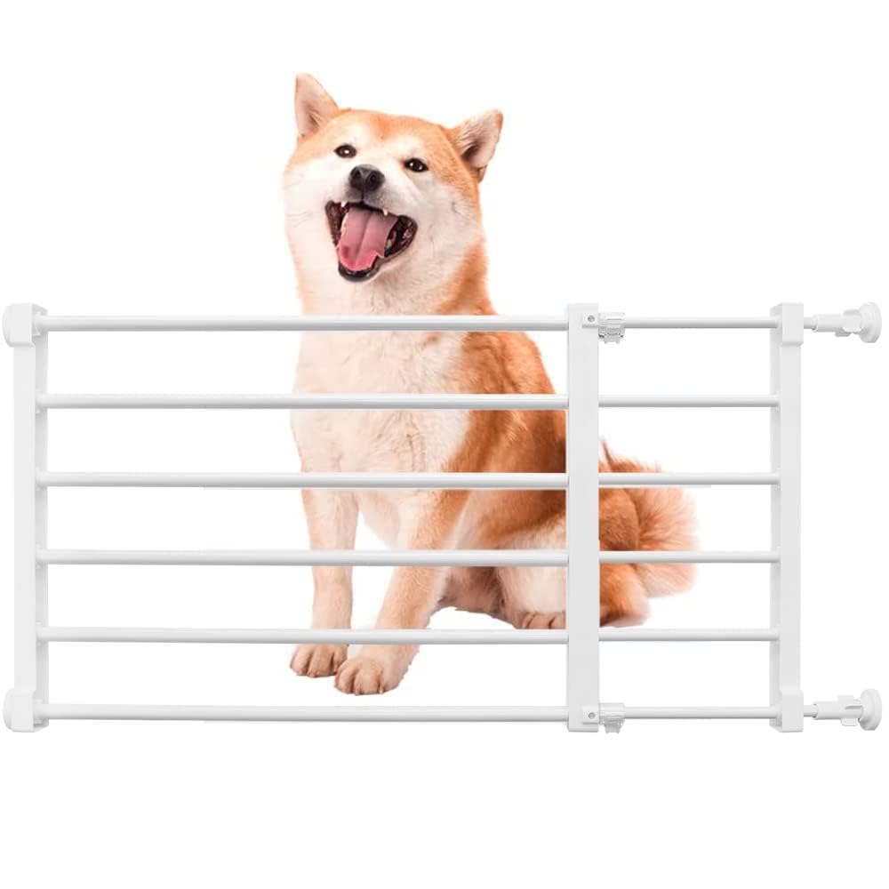 Stoneglow short dog gate extendable from 22 to 39 inches in white for doorway versatility.