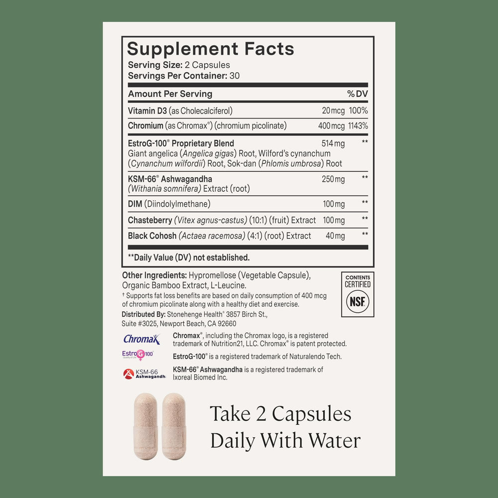 Stonehenge Health bottle pouring capsules into glass, daily ritual suggestion.