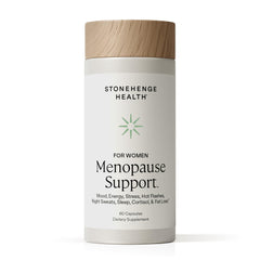 Stonehenge Health menopause bottle on white background, stress support.
