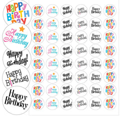 Stonehouse Collection Happy Birthday envelope seals close-up showing 1-2 inch self-adhesive design.