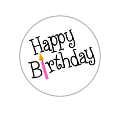 Stonehouse Happy Birthday sticker designs close-up on glossy sheets.