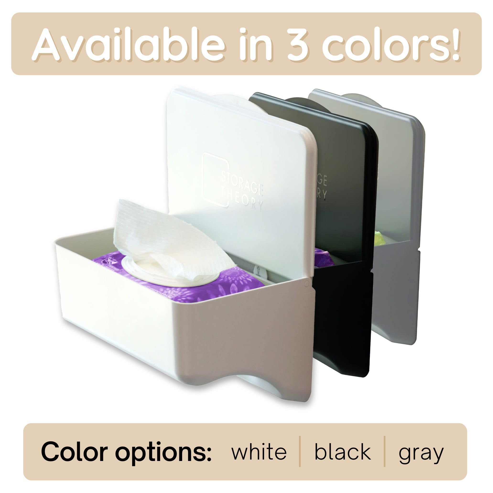 Storage Theory curved bottom over toilet paper holder blends with decor.