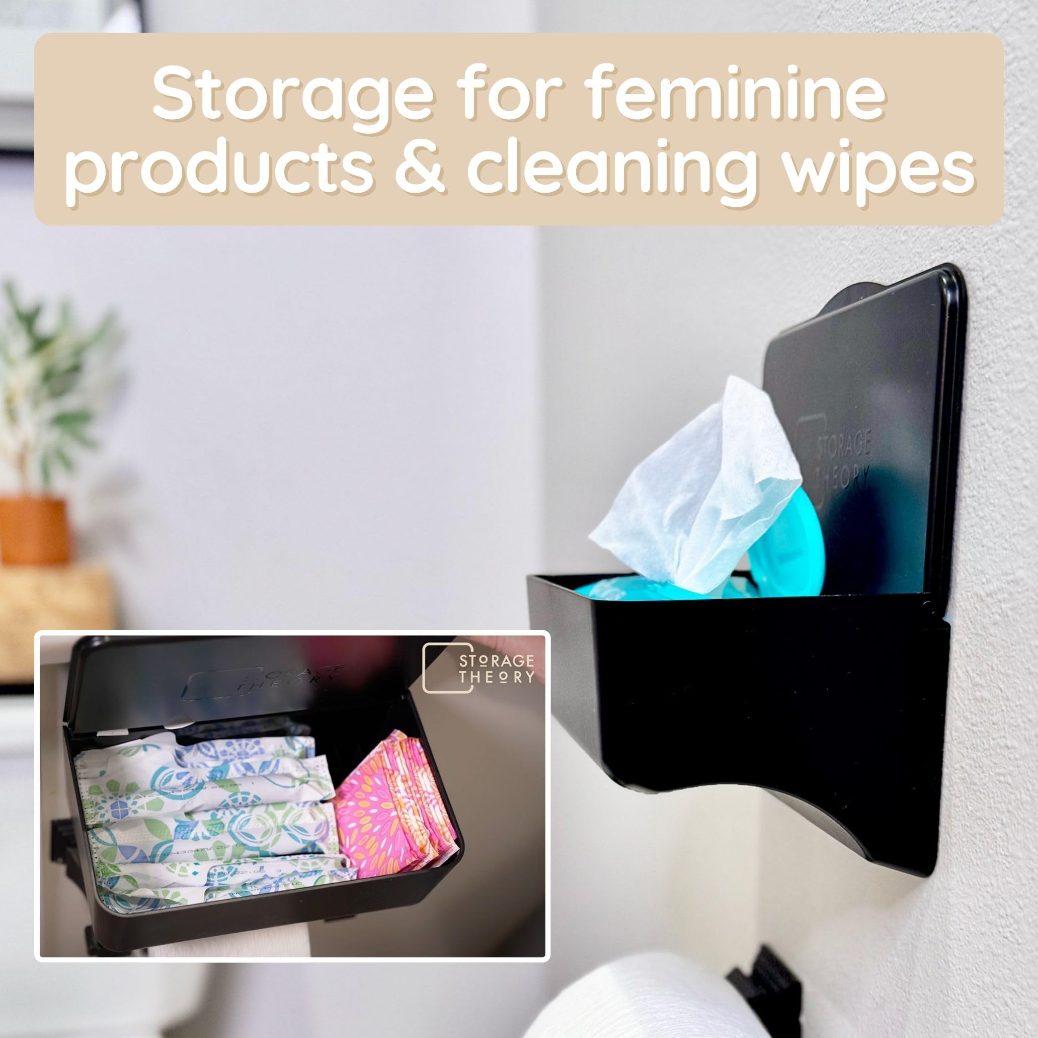 Nursery setup with Storage Theory wipe holder for baby wipes within reach
