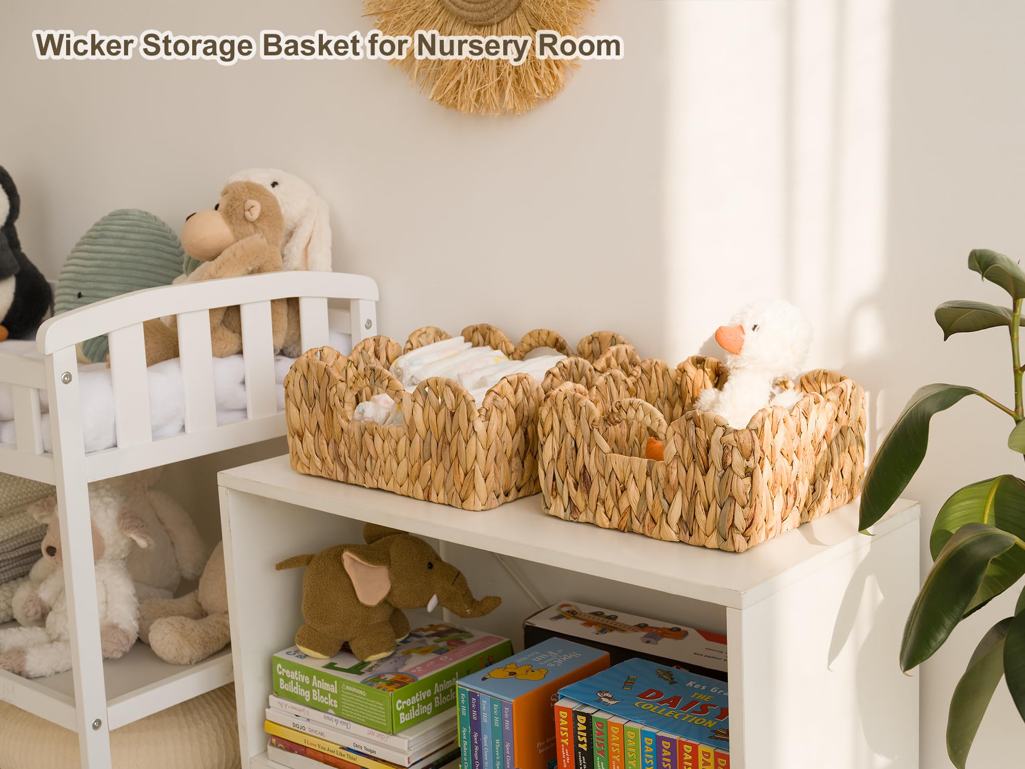 StorageWorks scalloped wicker basket color variation reflects natural materials for earthy decor.