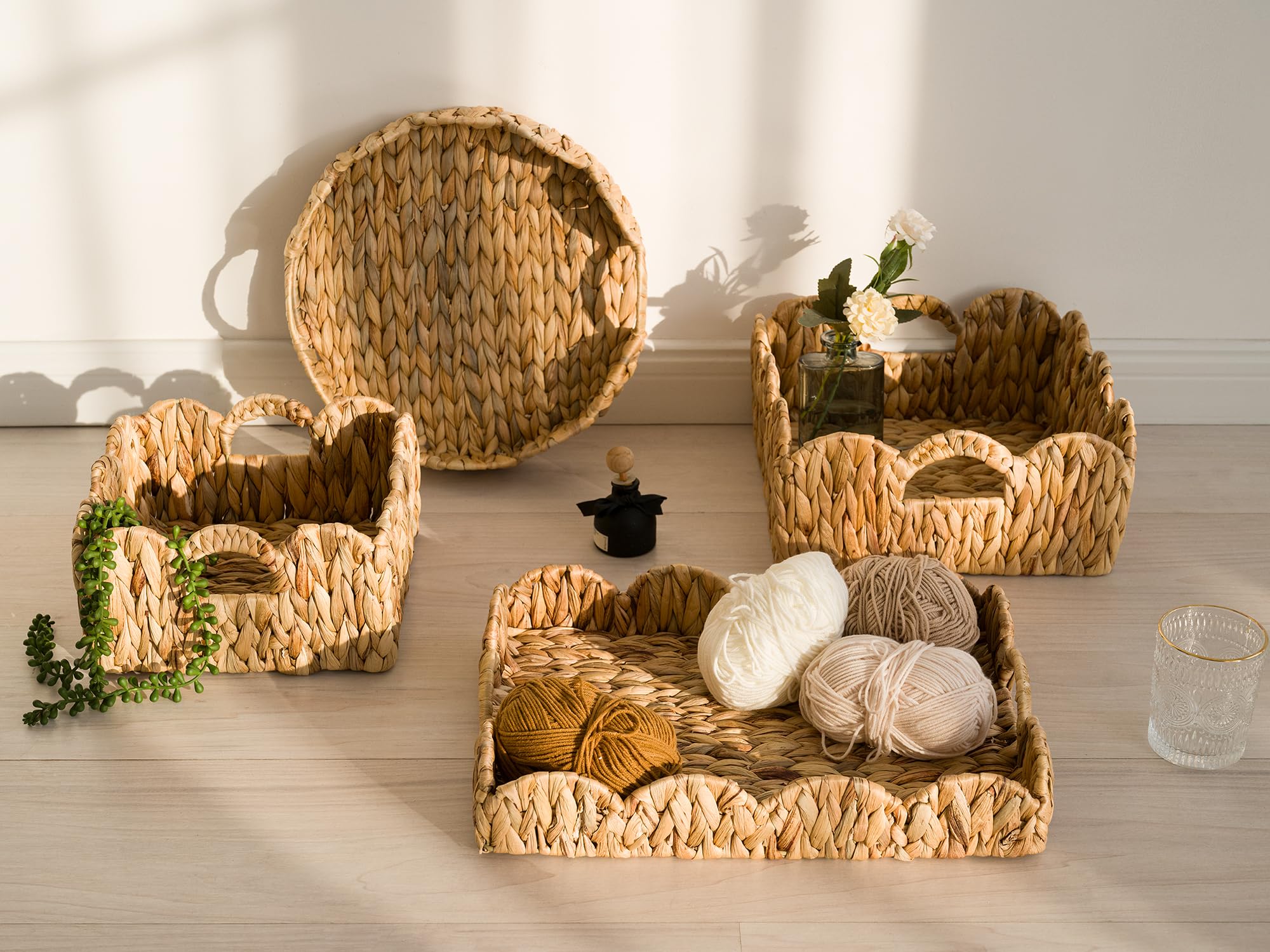 StorageWorks scalloped wicker basket living room decor adds warm natural texture.